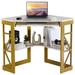 Corner Computer Desk 41 x 30 inches with Smooth Keyboard & Storage Shelves for Home Office Workstation, White & Gold