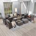 LIVOOSUN 8-Piece Patio Brown Rattan Furniture Conversation Sofa Sets