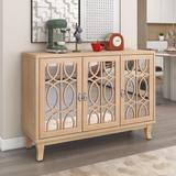 Modern Sideboard with Glass Doors, Console Table 3 Door Mirrored Buffet Cabinet w/Handle for Living Room, Hallway, Dining Room