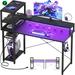 47" Gaming Desk with Storage, Computer Desk with LED Lights, Home Office Desk with Shelves & Power Outlets, Monitor Stand