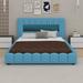 Ivy Bronx Keonne Queen Size Platform Bed w/ LED Headboard & USB Upholstered/Linen in Blue | 37.4 H x 64.6 W x 85.4 D in | Wayfair