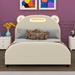 Zoomie Kids Pam Platform Bed w/ Bear-Shaped Headboard & Embedded Light Stripe Upholstered/Velvet in White | 38.9 H x 56.2 W x 80.5 D in | Wayfair
