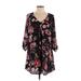 Lush Casual Dress - Mini V-Neck 3/4 sleeves: Black Floral Dresses - Women's Size Small