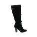 Shoedazzle Boots: Slouch Chunky Heel Casual Black Print Shoes - Women's Size 8 - Round Toe