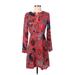 Ann Taylor LOFT Casual Dress - A-Line Crew Neck Long sleeves: Red Floral Dresses - Women's Size 2 Petite