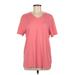 Calvin Klein Short Sleeve T-Shirt: Pink Solid Tops - Women's Size Medium