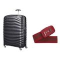 Samsonite Lite-Shock - Spinner XL Koffer, 81 cm, 124 L, mit 4 Rollen, Schwarz (Black) & Global Travel Accessories - Gepäckgurt mit integrietem 3-Stelliges TSA Zahlenschloss, 190 cm, Rot (Red)