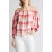 Caslon(r) Check Off The Shoulder Linen Blend Top