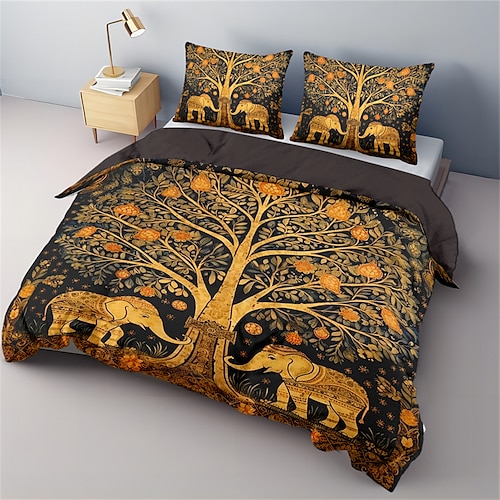 Mittelalterliches Bettbezug-Set mit Baum-des-Leben-Muster, weiches 3-teiliges Luxus-Baumwoll-Bettwäsche-Set, Heimdekoration, Geschenk, King-Size-Bettbezug Image