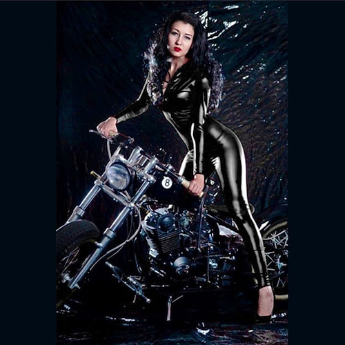 Zentai-Anzüge Cosplay Kostüm Catsuit Motorradmädchen Karnevalskostüm Ganzkörperanzug Damen Trikots Sexy Kostüm Einfarbig Kunstleder Lackleder Latex Kostüm für Leistung Training Party Halloween