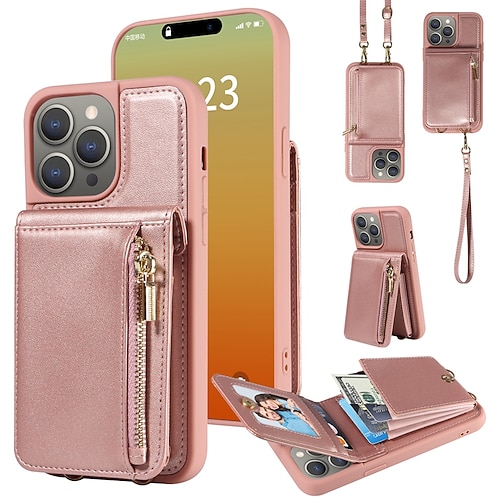 Handy Hülle Handyhüllen Für iPhone 17 Pro Max 17 Air 16 15 14 Pro Max Plus 13 12 11 Pro Max Brieftaschenhülle Reisverschluss mit Trageriemen Mit Handgelenkschlaufe Retro TPU PU-Leder Image