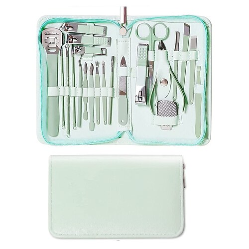 Maniküre-Set Nagelknipser Pediküre-Set – 22-teiliges Edelstahl-Profi-Maniküre-Set Pflege-Sets Nagelpflege-Werkzeuge mit luxuriösem Reise-Lederetui Geschenkbox blau grün Image