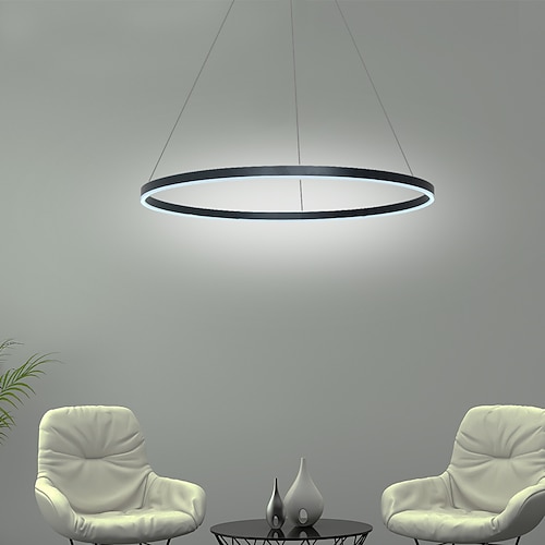 Pendelleuchte 1-Licht 60cm LED Pendelleuchte Aluminium Kreis lackiert Oberflächen dimmbar 30w für Esszimmer Schlafzimmer mit Acrylschirm in schwarz Weißgold Kaffee Image