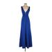 Narianna Casual Dress - A-Line Plunge Sleeveless: Blue Solid Dresses - Women's Size X-Small