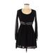 Hollister Casual Dress - A-Line Scoop Neck Long sleeves: Black Print Dresses - Women's Size X-Small