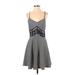 Charlotte Russe Casual Dress - A-Line Plunge Sleeveless: Black Stripes Dresses - Women's Size Small