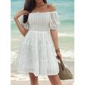 Women's White Dress Casual Dress A Line Dress Mini Dress Backless Street Holiday Date Streetwear A Line Off Shoulder Short Sleeve Regular Fit White Color S M L XL Size