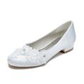 Women's Wedding Shoes Ladies Shoes Valentines Gifts White Shoes Wedding Party Daily Embroidered Wedding Heels Bridal Shoes Bridesmaid Shoes Rhinestone Satin Flower Beading Flat Heel Round Toe Elegant