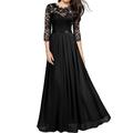 Women's Lace Dress Prom Dress Party Dress Long Dress Maxi Dress Black Wine Navy Blue 3/4 Length Sleeve Pure Color Lace Summer Spring Fall Crew Neck Elegant Party Winter Dress Wedding Guest Regular Fit