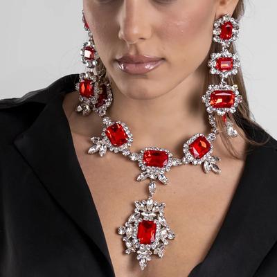 Bridal Jewelry Sets Two-piece Suit Rhinestone 1 Necklace Earrings Women's Vintage Statement Cute Transparent Blessed irregular Jewelry Set For Wedding Party