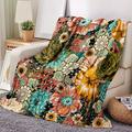 1pc Bohemian Floral Print Blanket Flannel Blanket Soft Warm Throw Blanket Nap Blanket For Couch Sofa Office Bed Camping Travelling Multi-purpose Blanket Gift for All Season