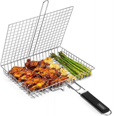 1pc Stainless Steel Barbecue Mesh Barbecue Basket, Square Large Capacity Folding Barbecue Mesh Clip BBQ Basket, For Restaurant, Party