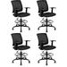 Ergonomic Drafting Chair with Foot Ring Computer Mesh Chair Standing Desk Chair with Armrests and Lumbar Support Tall Stool Chair for Office Black (4 Pack)