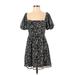 Mi ami Casual Dress - Mini Square Short sleeves: Black Floral Dresses - New - Women's Size Small