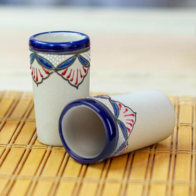 'Pair of Hand-Painted Talavera-Style Ceramic Tequila Cups'