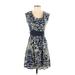 Eva Franco Casual Dress - A-Line: Blue Brocade Dresses - Women's Size 2