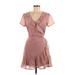 Wild Blue X Sadie Robertson Casual Dress - Wrap V-Neck Short Sleeve: Pink Solid Dresses - Women's Size Medium