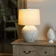 Dibor Diamond Relief Table Lamp Ceramic French Country Style Desk Lamp With Linen Shade Bedside Table Night Light Home Table Lamp