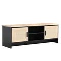 Living And Home Black 2 Door Tv Media Unit Wooden Tv Stand Cabinet With 2 Tier Shelves W 120 Cm