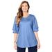 Plus Size Women's Flutter Sleeve Swing Top by Catherines in French Blue Dot (Size 3X)