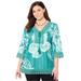 Plus Size Women's Crochet Trim Tunic by Catherines in Teal Floral (Size 0X)