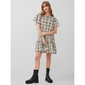 French Connection Ivy Mini Check Dress, Black Ash/Classic Cream