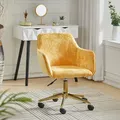 Living And Home Yellow Velvet Swivel Home Office Chair Desk Chair With Flared Arms