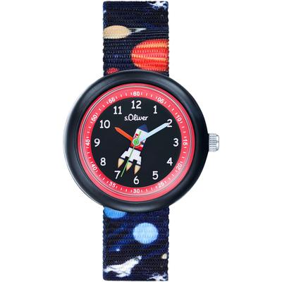 Quarzuhr S.OLIVER, blau (bunt, schwarz, rot), Armbanduhren, Kinder, Armbanduhr, Kinderuhr, Raumfähre, Weltall, Planeten, Geschenkidee Image