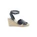 Tory Burch Wedges: Black Solid Shoes - Women's Size 8 1/2 - Open Toe