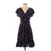 Rebecca Taylor Casual Dress - A-Line V Neck Short sleeves: Blue Floral Dresses - Women's Size 2
