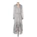 1.State Casual Dress - Midi V Neck 3/4 sleeves: Silver Dresses - Women's Size X-Small