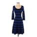 Pink Tartan Casual Dress - Fit & Flare: Blue Stripes Dresses - Women's Size Small