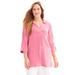 Plus Size Women's Pucker Cotton V-Neck Placket Blouse by Catherines in Pink Tropic (Size 2X)