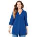 Plus Size Women's Pucker Cotton V-Neck Placket Blouse by Catherines in Dark Sapphire (Size 2X)