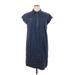 Anne Klein Casual Dress - Shirtdress High Neck Short sleeves: Blue Solid Dresses - Women's Size 1X