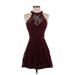 Lulus Cocktail Dress - A-Line Crew Neck Sleeveless: Burgundy Print Dresses - Women's Size X-Small