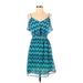 Under Skies Casual Dress - A-Line V Neck Sleeveless: Teal Print Dresses - Women's Size Small