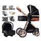 Travel Pram Baby Stroller for Newborn, 3 in 1 Foldable Baby Stroller Carriage Toddler Reversible Bassinet Seat, Infant Stroller Pushchair with Rain Cover Footmuff Mosquito Net (Color : Nero)