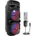 Pyle Bluetooth Lautsprecher - PA Anlage, Karaoke Maschine, Musikbox Groß, Partybox, Dual 8” Subwoofer, Tragbare Musikboxen 600W mit wiederaufladbaren Akku & Party Lichtern, USB/3.5mm AUX/Mic, FM Radio