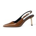 iiimmu Slingback Heels for Women Closed Toe 3.5 IN Kitten Heels Women Pumps Square Toe Heeled Sandals for Women Stiletto Dress Shoes, Patent Leather Pumps, Patent Leather - Golden Brown, 9 UK